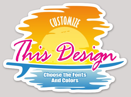 Template Surf Board and Sunset Die Cut Sticker