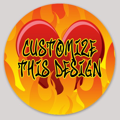 Template Circle Sticker with Flames and Heart