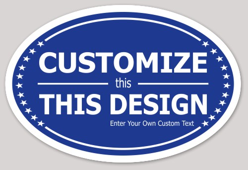 Oval Sticker with Blue Background and Divided Text