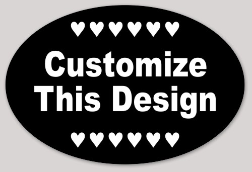 Black Oval Sticker with Heart Border
