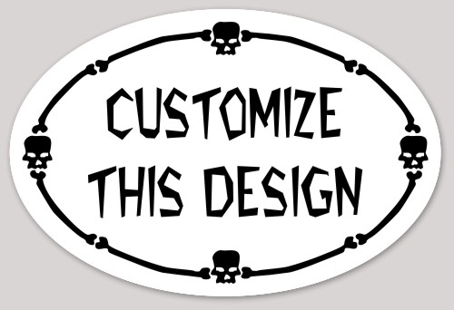 Oval Sticker with Skull and Bones Border