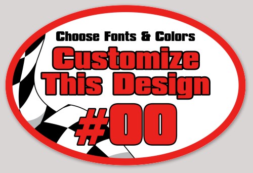 Template Oval Sticker with Auto Checkered Flag