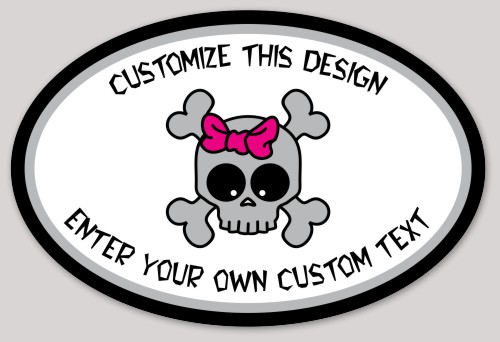 Oval Sticker with Cute Skull and Bow