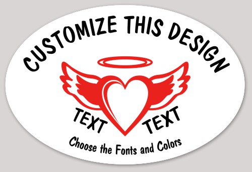 Template Oval Sticker with Winged Heart Memorial